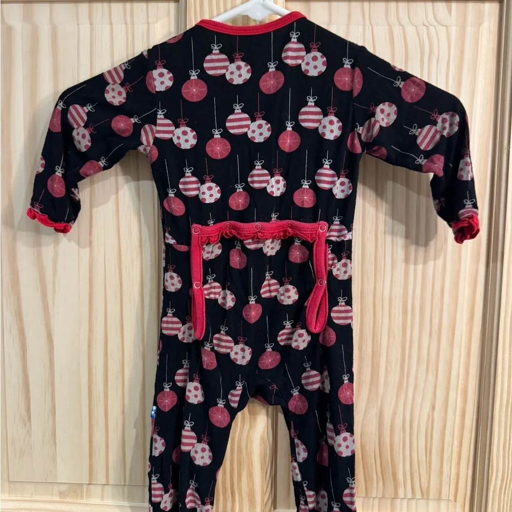 KicKee Pants Baby Girls Christmas Ornament‎ Ruffle Romper Black Red 6-9 Months